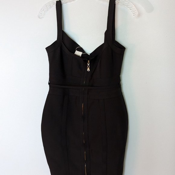 Silk & Salt Bowy Mini Dress, Black Bodycon Bandage, Sz L NWT - Picture 3 of 4